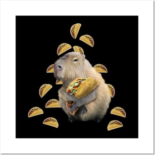 Capybara Capybaras Eating Taco Tacos, Funny Cute Posters and Art